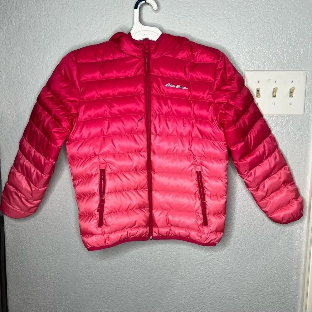 Eddie Bauer Reversible Duck Down Jacket Coat Royal Red/Pink Ombré Girl M/10/12